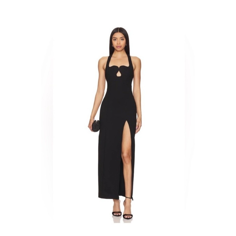 Elliatt Tuning Gown Black Sleeveless Halter Midi Bodycon Dress E6032428 Size S